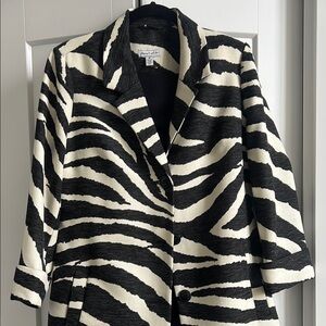 Black and White Zebra Print Blazer with Plush Texture